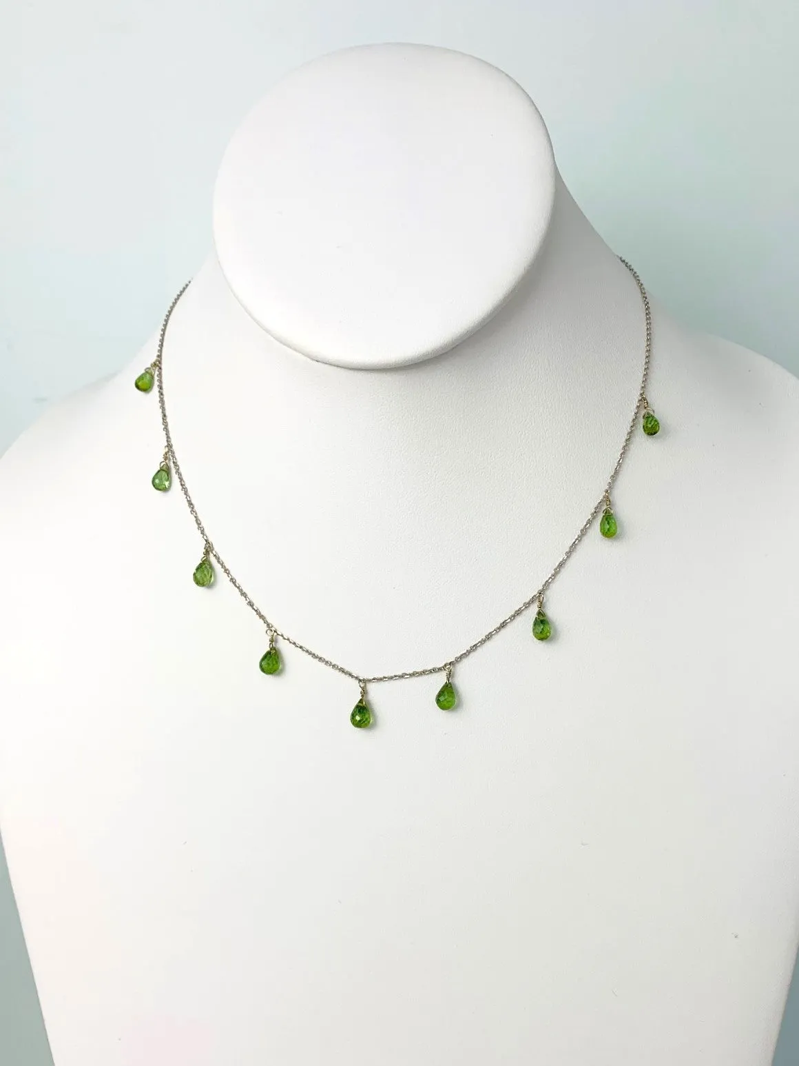 16"-17" Green Tourmaline 9 Station Dangly Necklace in 14KW - NCK-620-DNGGM14W-GT-17