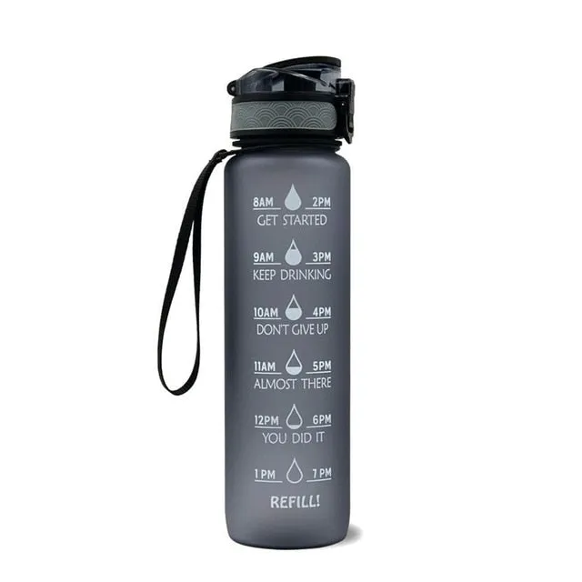 1L Tritan Material Water Bottle With Bounce Cover Time Scale Reminder Frosted Leakproof Cup For Outdoor Sports Fitness