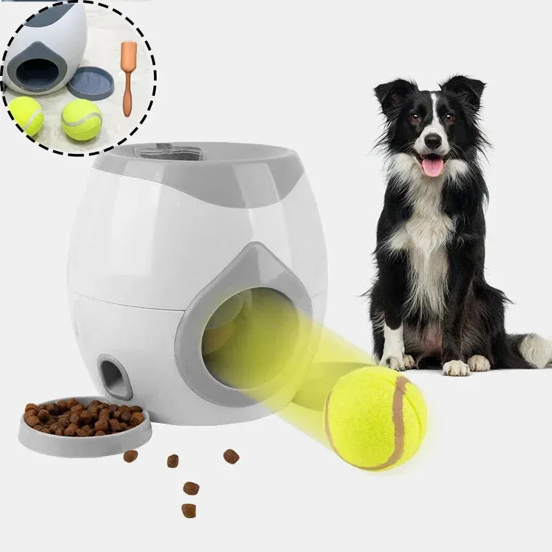 2-in-1 Pet Interactive Toy Dog Tennis Throwing Training Reward Machine Feeding Machine Automatic Feeder Pet Supplies