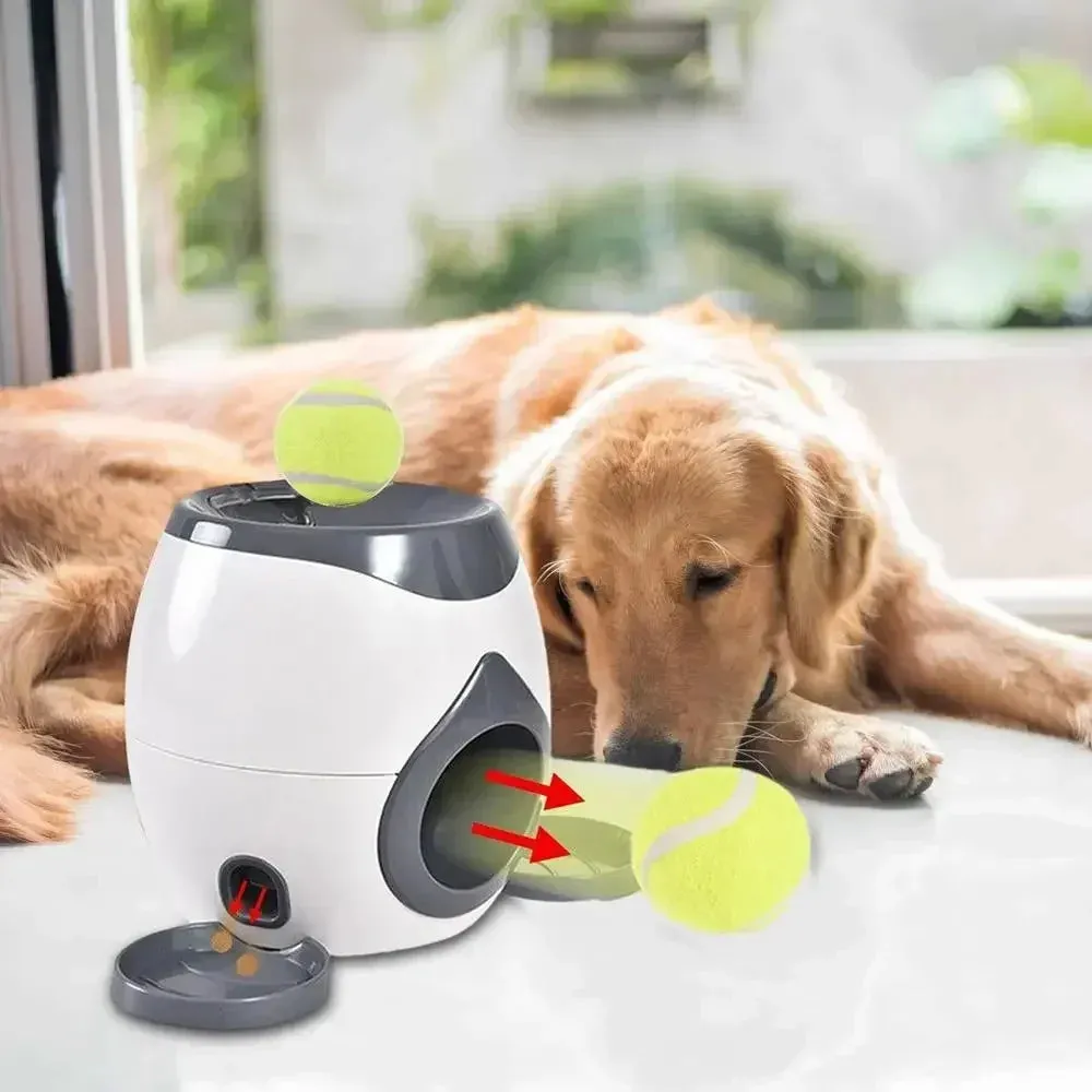 2-in-1 Pet Interactive Toy Dog Tennis Throwing Training Reward Machine Feeding Machine Automatic Feeder Pet Supplies