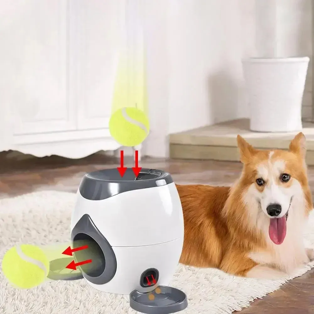 2-in-1 Pet Interactive Toy Dog Tennis Throwing Training Reward Machine Feeding Machine Automatic Feeder Pet Supplies