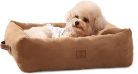 24"x20"x7" Dog and Cat Washable Bed for Small Medium Cats and Dogs, Cozy Rectangular Pet Bed with Neck Support Pillow(Brown, Medium)