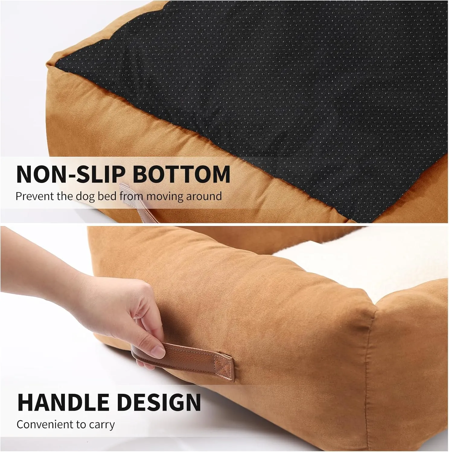 24"x20"x7" Dog and Cat Washable Bed for Small Medium Cats and Dogs, Cozy Rectangular Pet Bed with Neck Support Pillow(Brown, Medium)