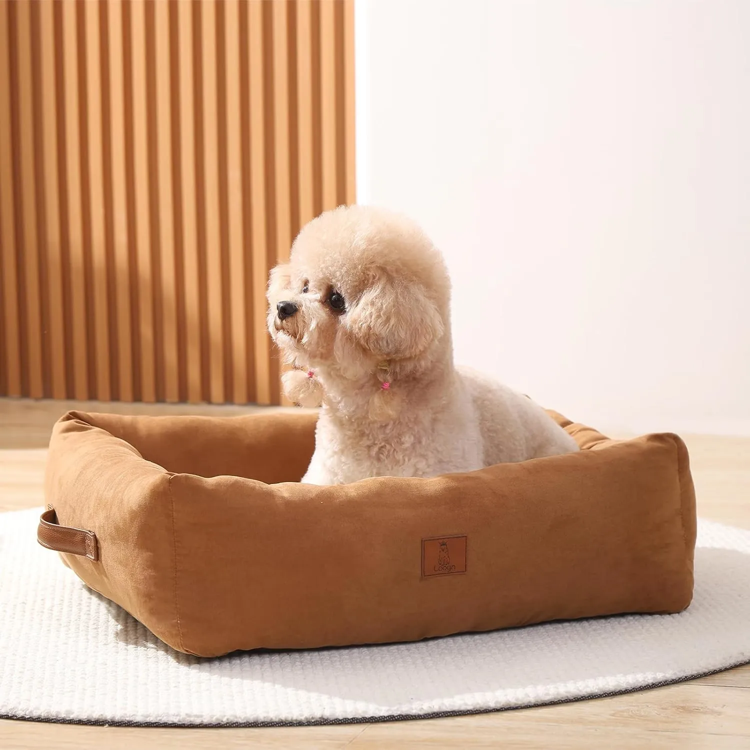 24"x20"x7" Dog and Cat Washable Bed for Small Medium Cats and Dogs, Cozy Rectangular Pet Bed with Neck Support Pillow(Brown, Medium)