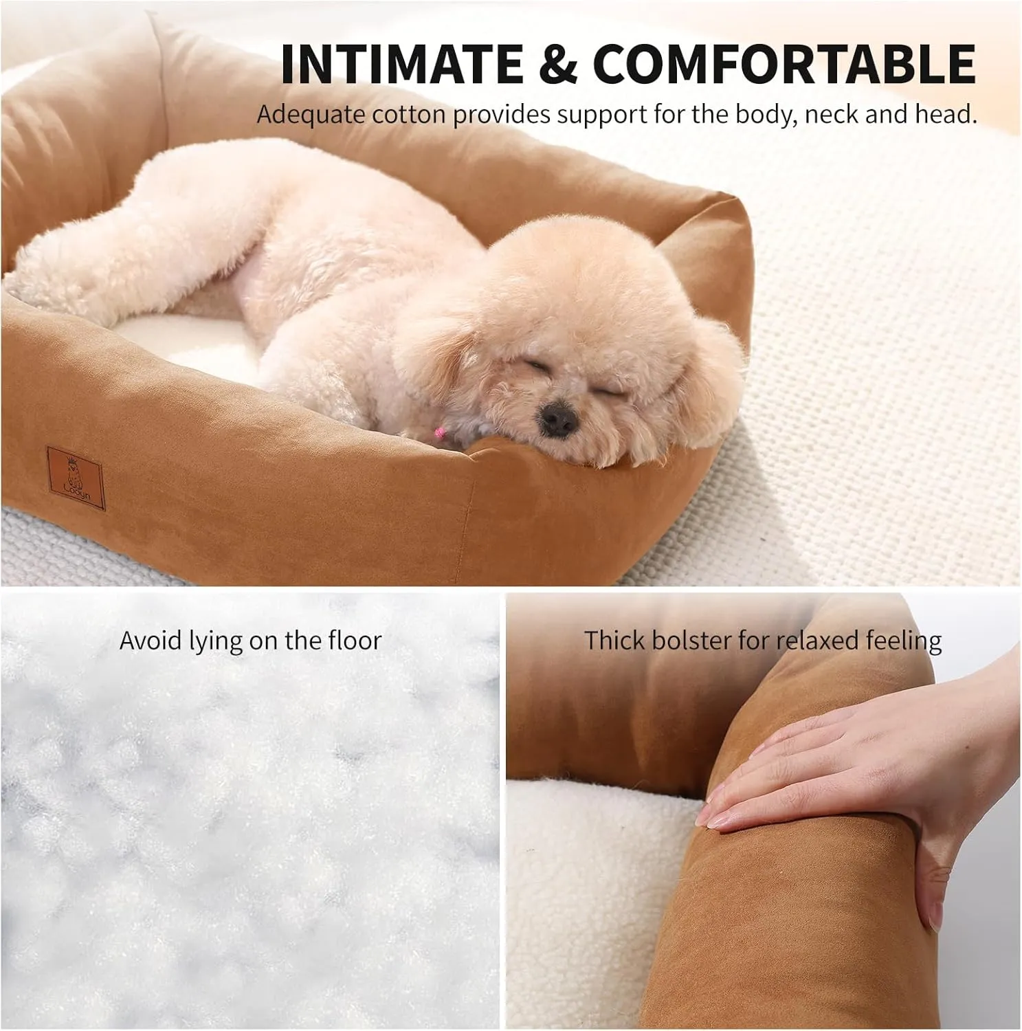 24"x20"x7" Dog and Cat Washable Bed for Small Medium Cats and Dogs, Cozy Rectangular Pet Bed with Neck Support Pillow(Brown, Medium)