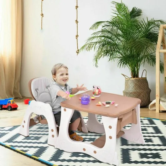 3 in 1 Infant Table and Chair Set Baby High Chair-Brown