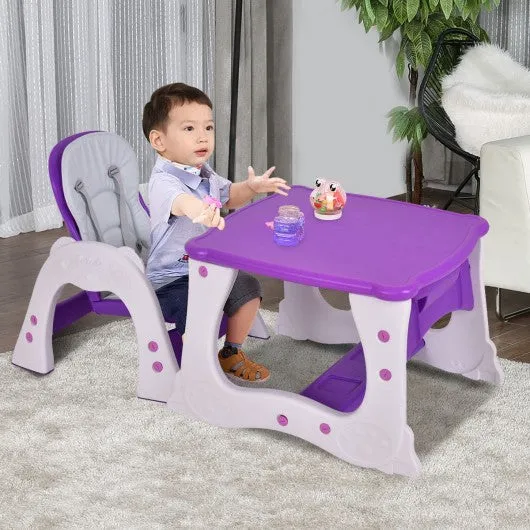 3 in 1 Infant Table and Chair Set Baby High Chair-Purple