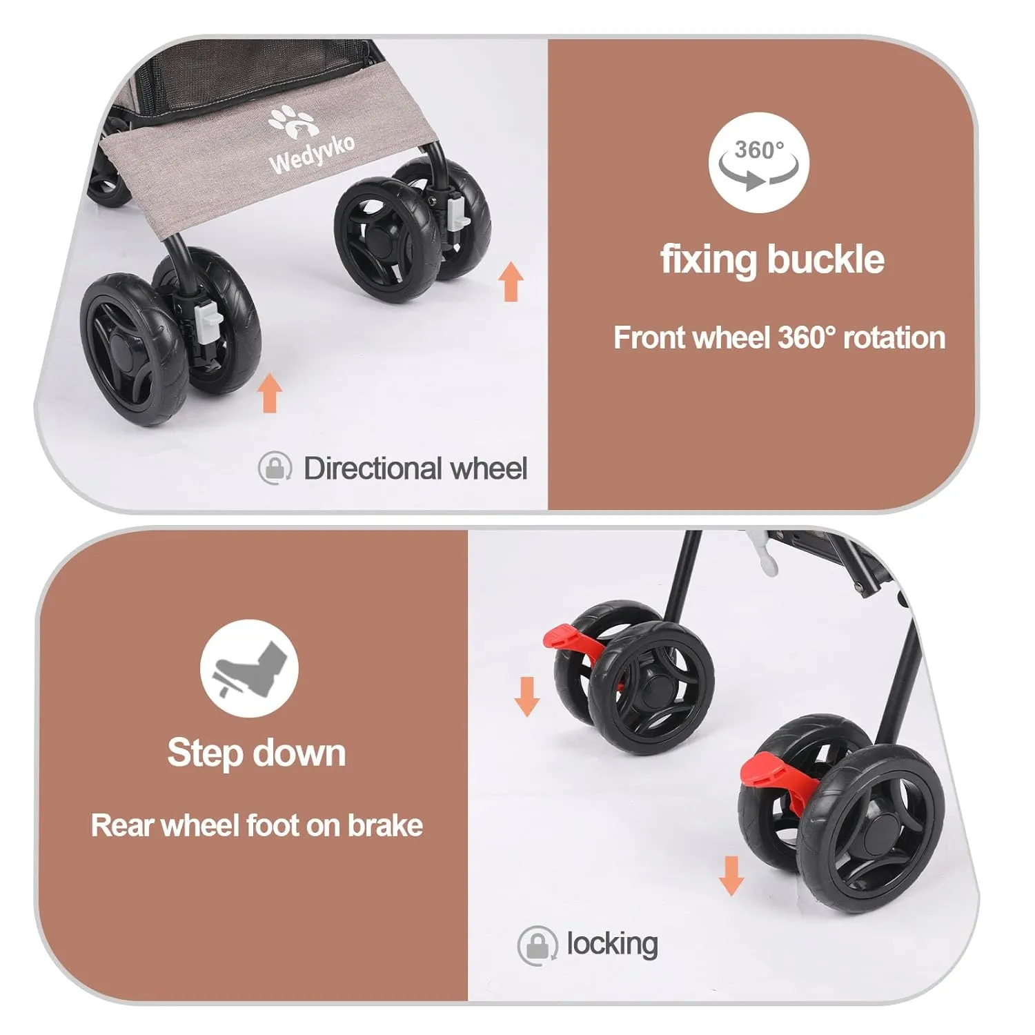 3 in 1 Pet Stroller for Small Dogs and Cats, Foldable Pet Stroller with Adjustable Handle, 6 Wheels, Breathable Mesh, Large Capacity, Easy to Carry, Green (Coffee)