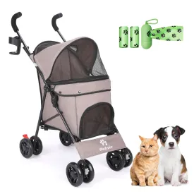 3 in 1 Pet Stroller for Small Dogs and Cats, Foldable Pet Stroller with Adjustable Handle, 6 Wheels, Breathable Mesh, Large Capacity, Easy to Carry, Green (Coffee)