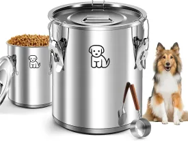 3 Pcs Stainless Steel Dog Food Storage Container Set 30 Lbs & 10 Lbs Combo Airtight Pet Dog Food Storage Containers with Lid and Matching Scoop Metal Dog Treat Jar for Dog Food, Cat Food