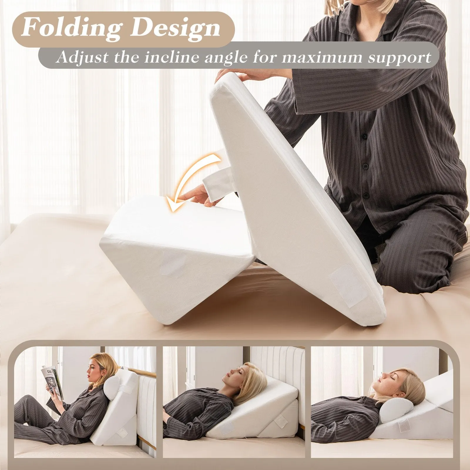 3 Pieces Bed Wedge Pillow Set Adjustable with Air Memory Foam-Off White