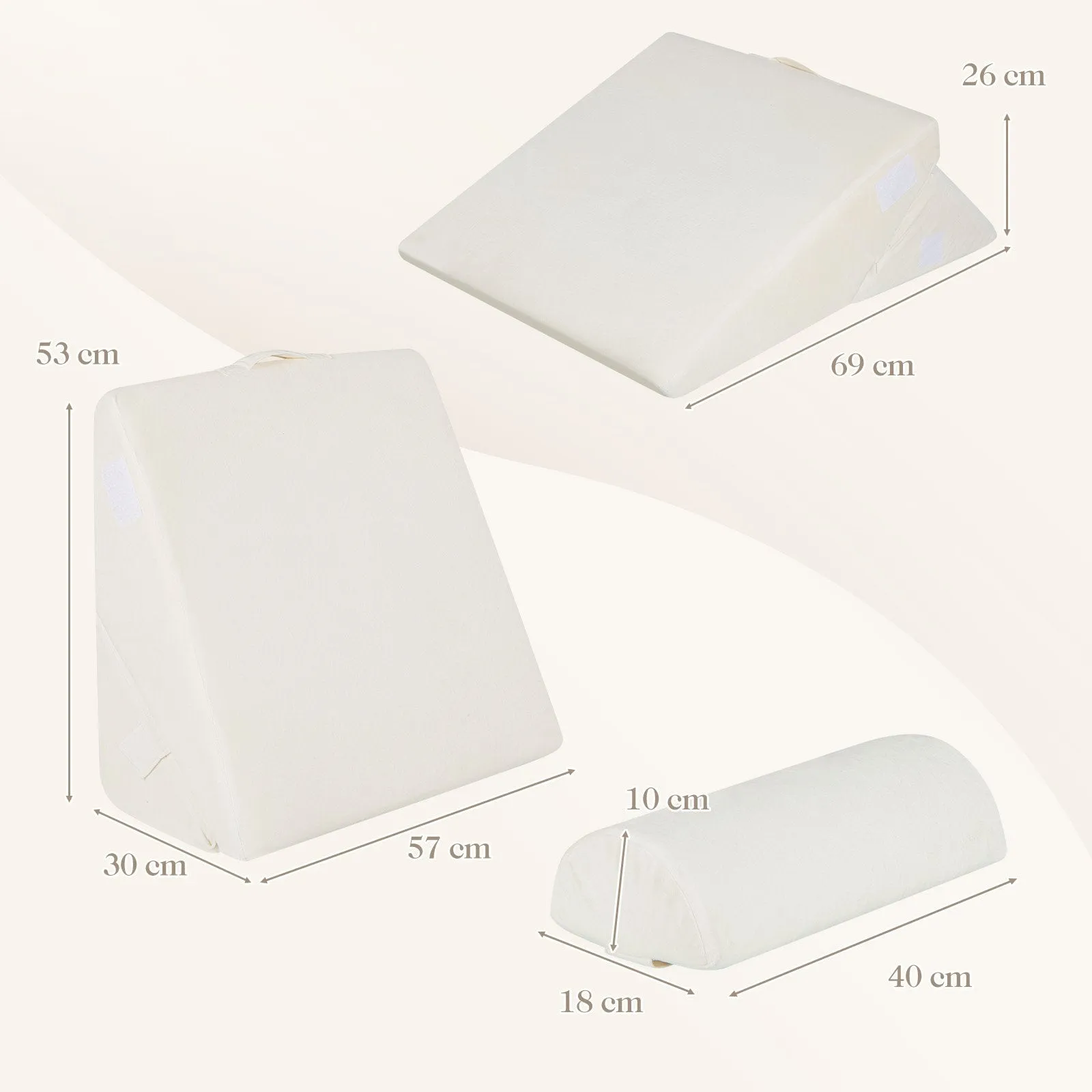 3 Pieces Bed Wedge Pillow Set Adjustable with Air Memory Foam-Off White