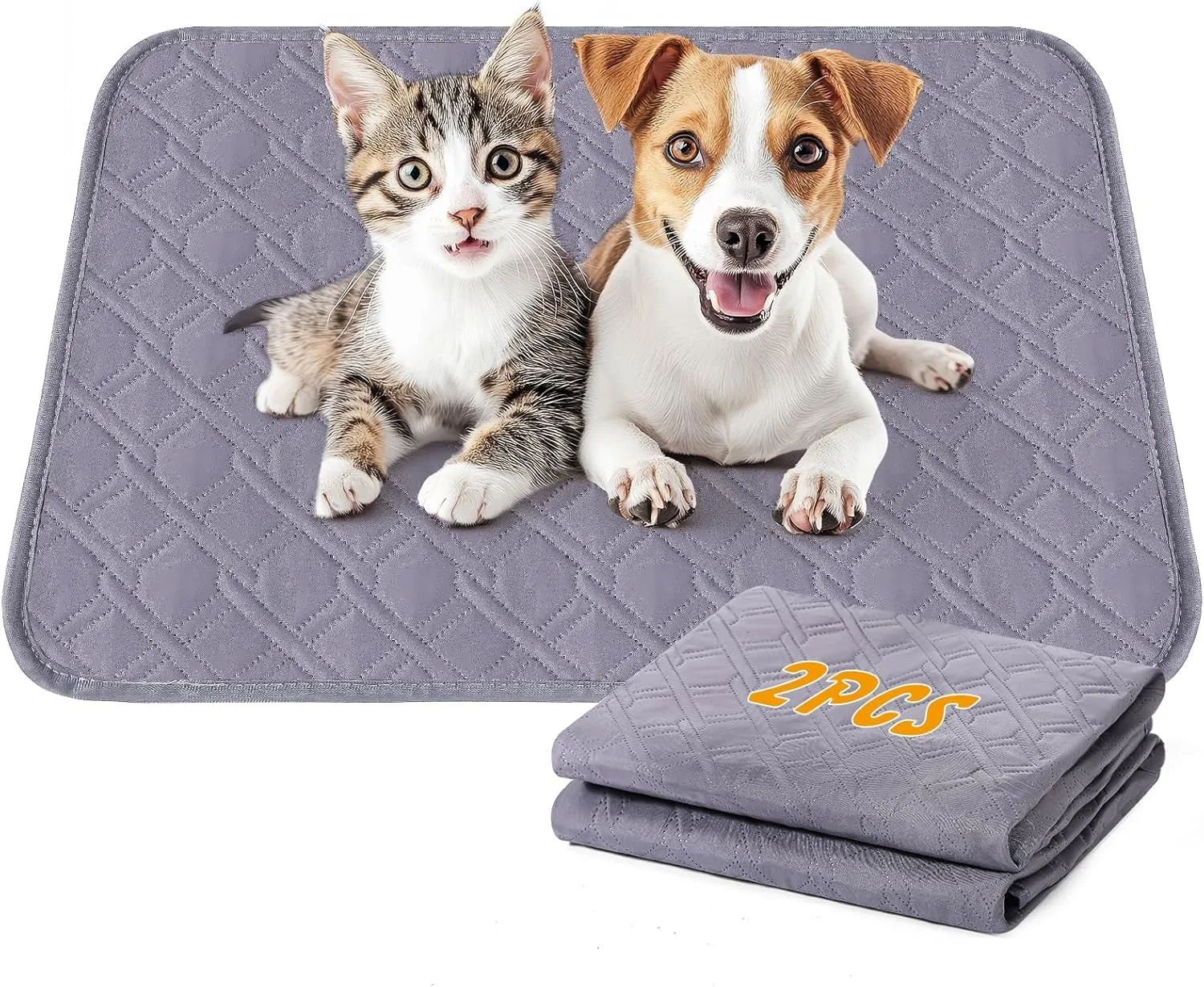 41x36 Washable Pee Pads for Dogs, 2 Pack Reusable Puppy Pads, Waterproof & Leakproof Non-Slip Pet Pee Pads, 4 Layer Design Reusable Pet Training Pads for Dogs, Cats, Bunny, Grey