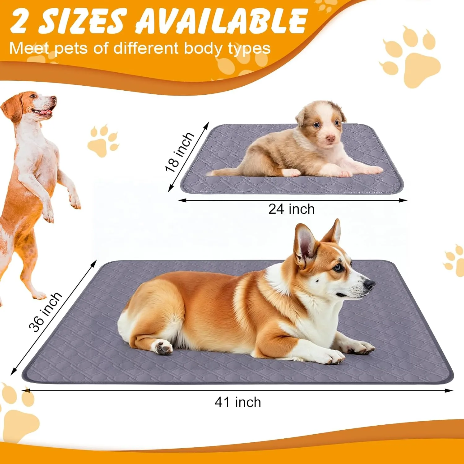 41x36 Washable Pee Pads for Dogs, 2 Pack Reusable Puppy Pads, Waterproof & Leakproof Non-Slip Pet Pee Pads, 4 Layer Design Reusable Pet Training Pads for Dogs, Cats, Bunny, Grey