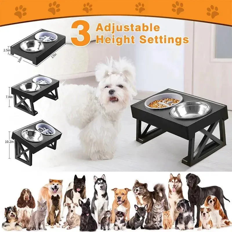 Adjustable Dog Elevated Bowl Stand with Mat