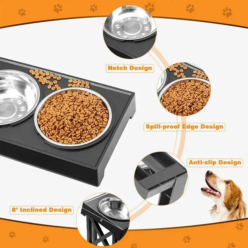 Adjustable Dog Elevated Bowl Stand with Mat