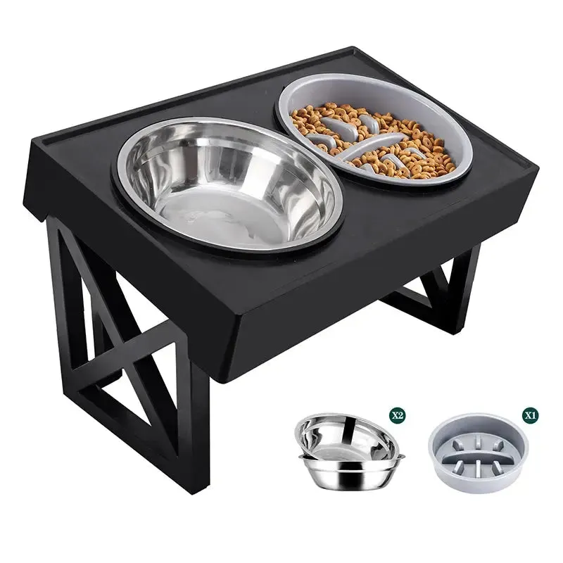 Adjustable Dog Elevated Bowl Stand with Mat