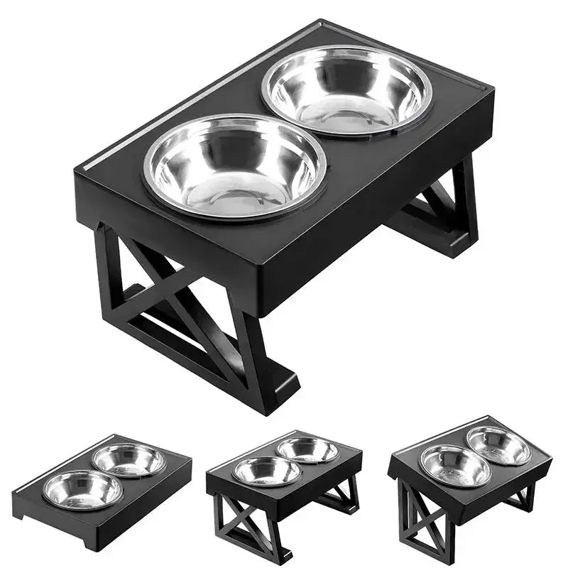 Adjustable Dog Elevated Bowl Stand with Mat