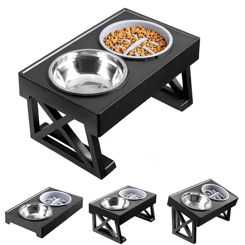 Adjustable Dog Elevated Bowl Stand with Mat