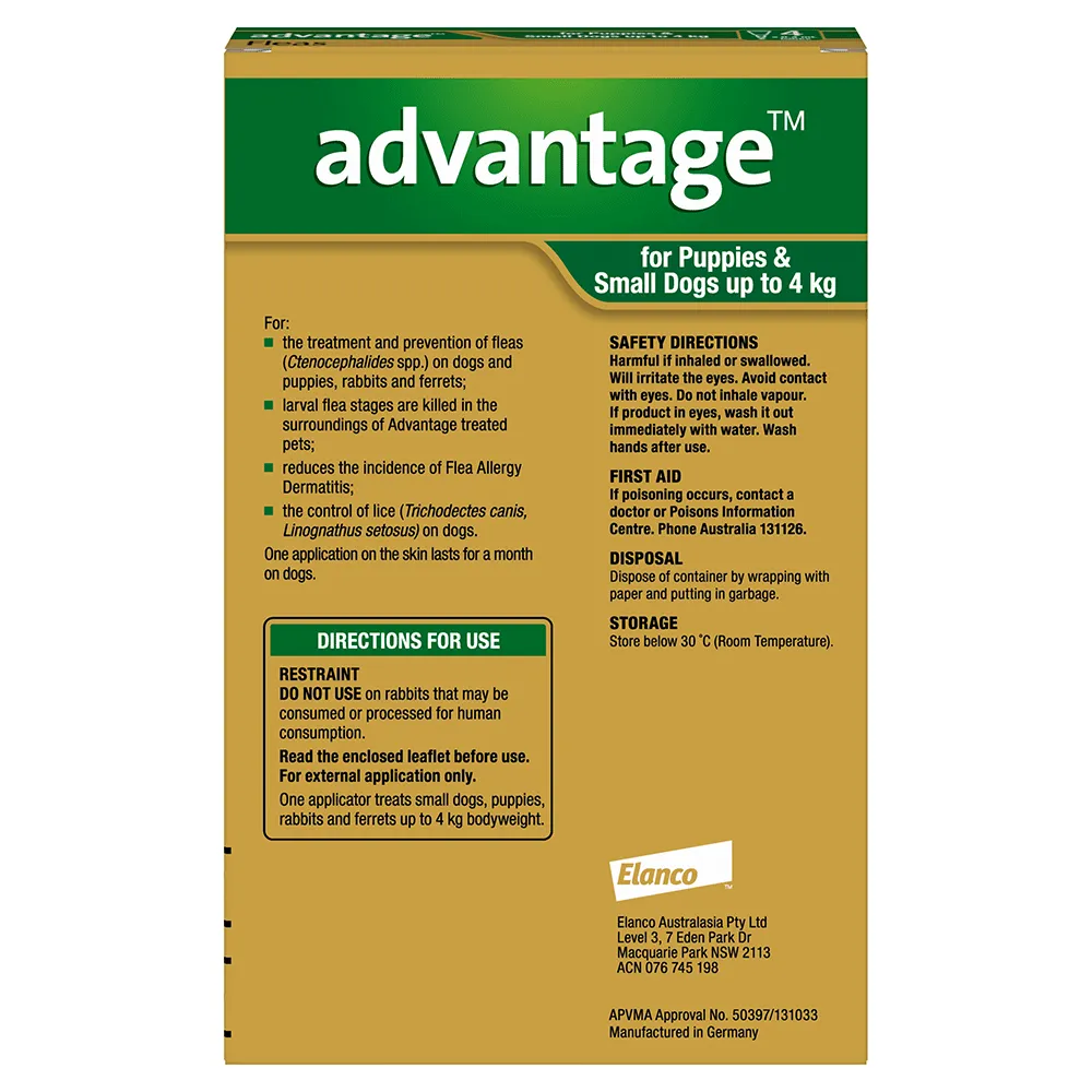 Advantage Flea  -  Dogs up to 4kg  -  4 pack