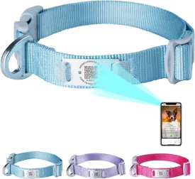 ADVENTUREMORE Smart ID Tag QR Code Nylon Dog Collar - Prevents Small, Medium, Large Dogs from Getting Lost at Night, Displays Owner and Pet Details - Durable, Adjustable, Thick-Teal-Small