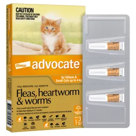 Advocate Flea Heartworm and Worm Treatment for Cats 0-4kg Orange 3 Pack^^^