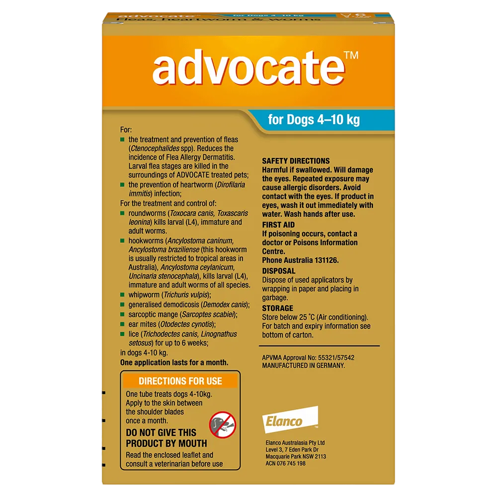Advocate Fleas, Heartworm & Worms  -  Dogs 4-10kg  -  3 pack