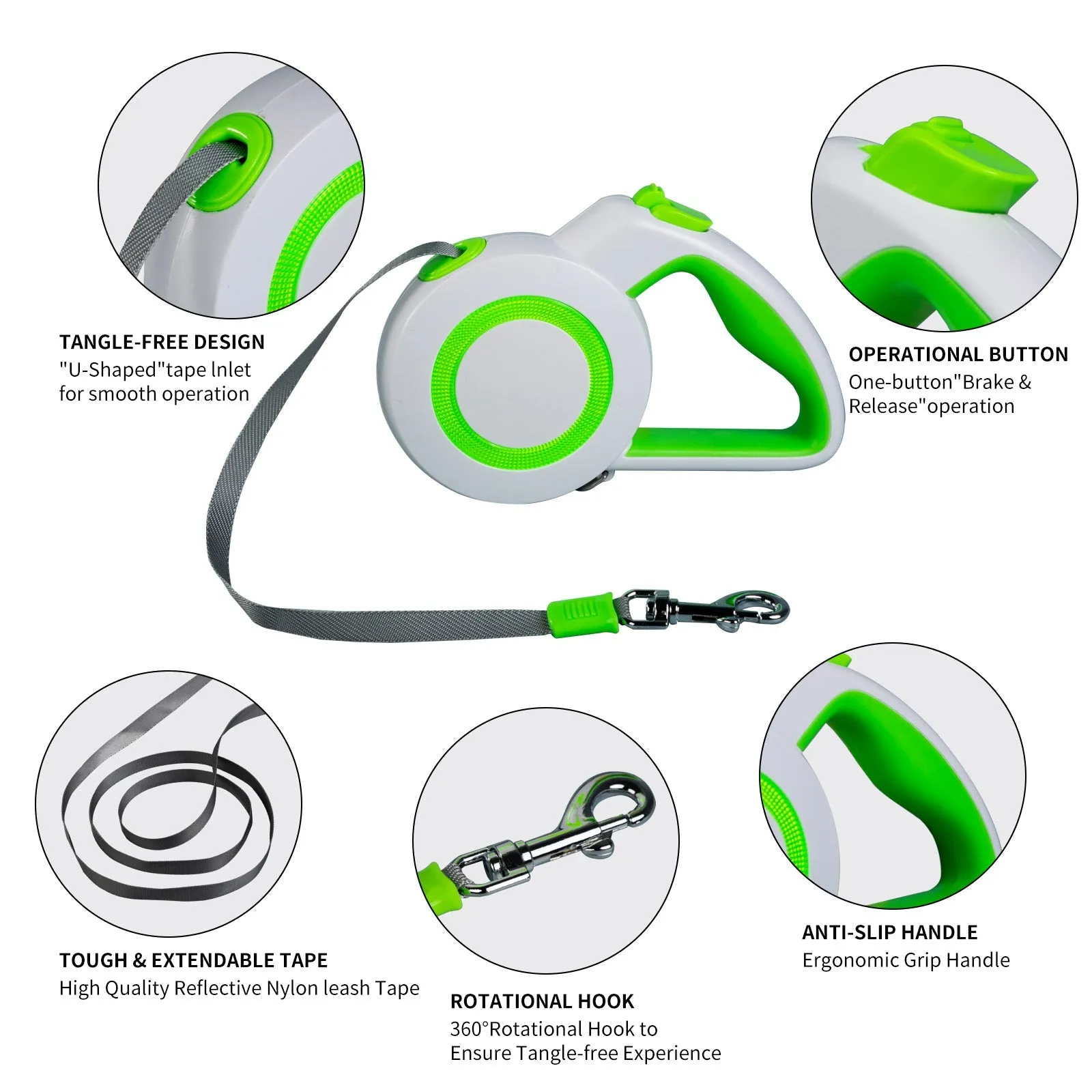 Aiitle Outdoor Night Running Reflective Dog Leash Green