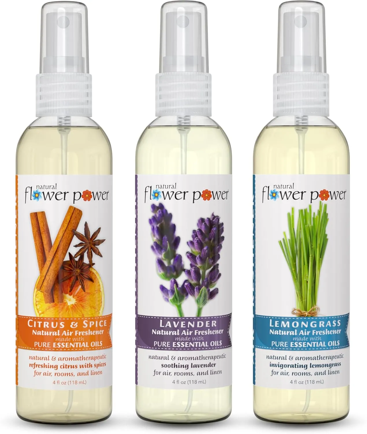Air Freshener Spray - Odor Eliminator with Essential Oils for Home, Car & Fabric - Cruelty Free & Vegan - Variety Pack - Citrus & Spice   Lavender   Lemongrass - 3 x 4 fl oz