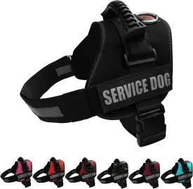 ALBCORP Reflective Service Dog Vest Harness  No-Pull Harness with Handle & Comfy Mesh Padding  Available in Sizes XXS-XL with 2 Removable Hook & Loop Service Dog Patches, Extra Large, Black