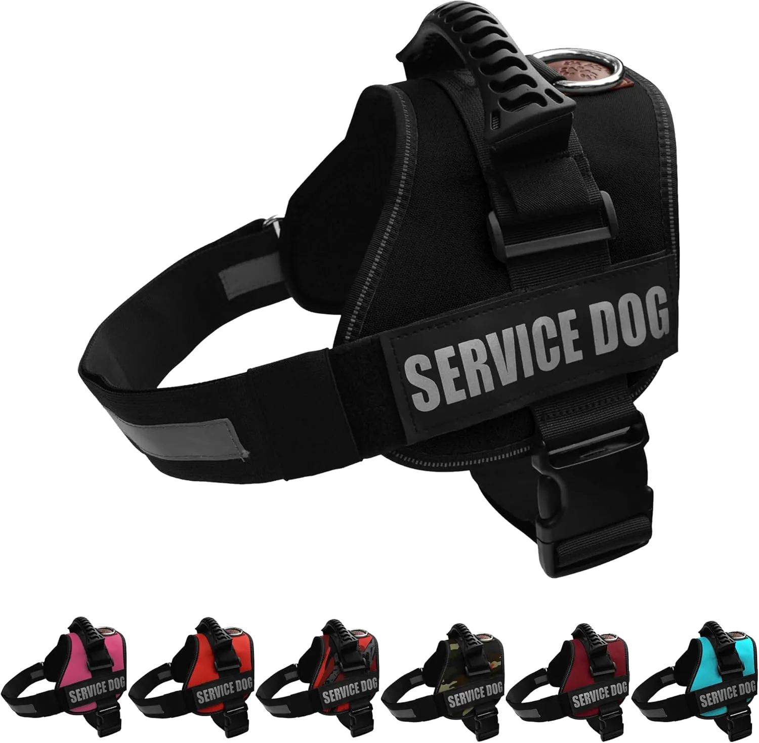 ALBCORP Reflective Service Dog Vest Harness  No-Pull Harness with Handle & Comfy Mesh Padding  Available in Sizes XXS-XL with 2 Removable Hook & Loop Service Dog Patches, Extra Large, Black