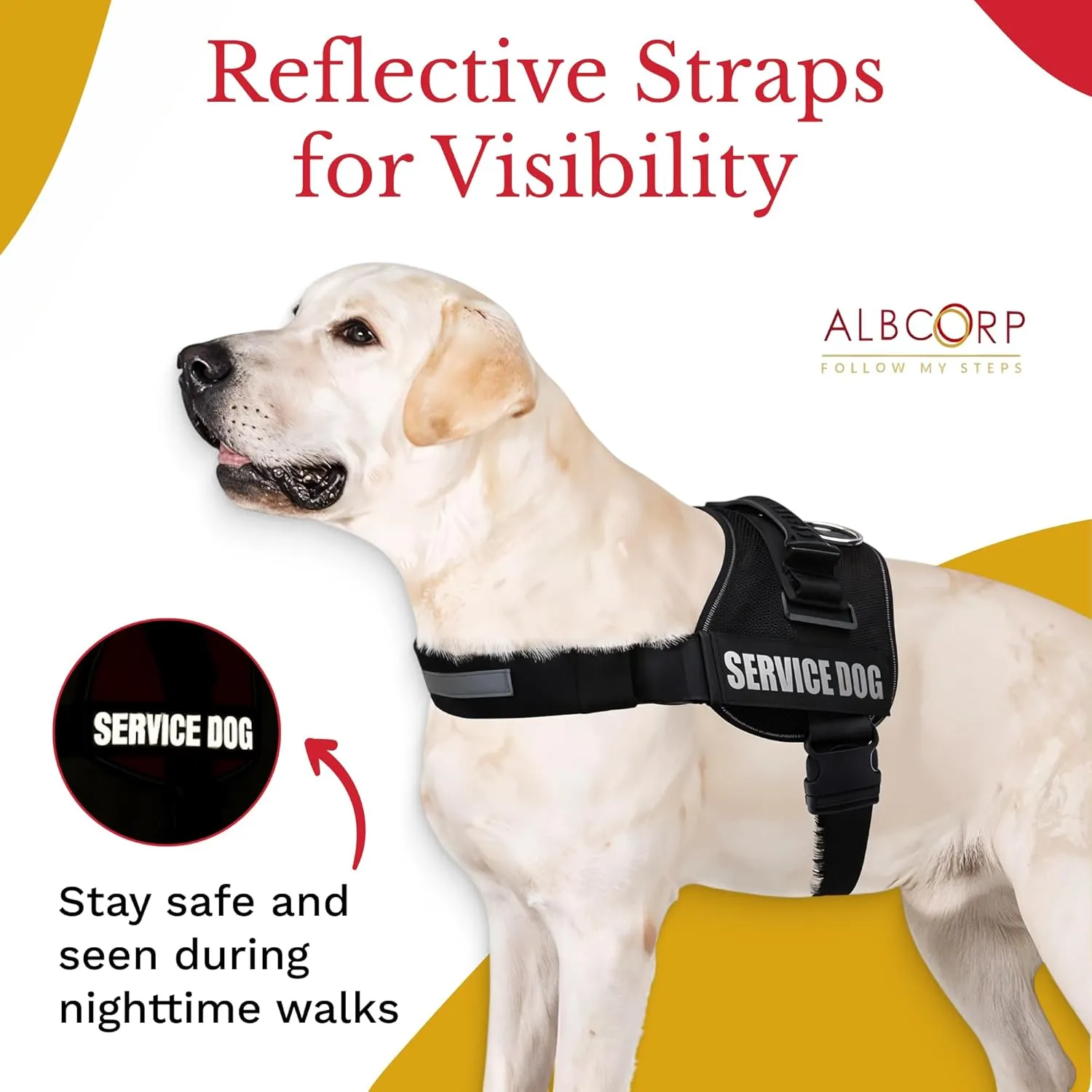 ALBCORP Reflective Service Dog Vest Harness  No-Pull Harness with Handle & Comfy Mesh Padding  Available in Sizes XXS-XL with 2 Removable Hook & Loop Service Dog Patches, Extra Large, Black