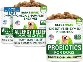 Allergy Relief   Probiotics & Digestive Enzymes for Dog - Allergies & Itchy Skin   Gut Health - Pet Diarrhea Gas Treatment, Upset Stomach Relief Pills, Digestion Health Prebiotic Supplement