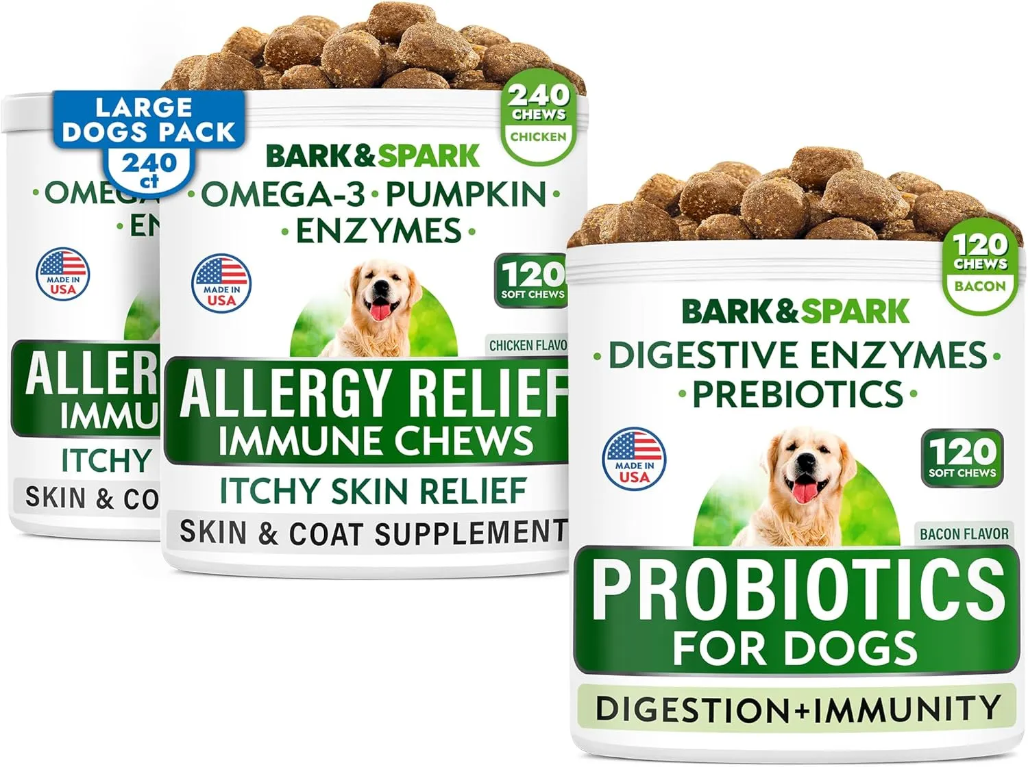Allergy Relief   Probiotics & Digestive Enzymes for Dog - Allergies & Itchy Skin   Gut Health - Pet Diarrhea Gas Treatment, Upset Stomach Relief Pills, Digestion Health Prebiotic Supplement