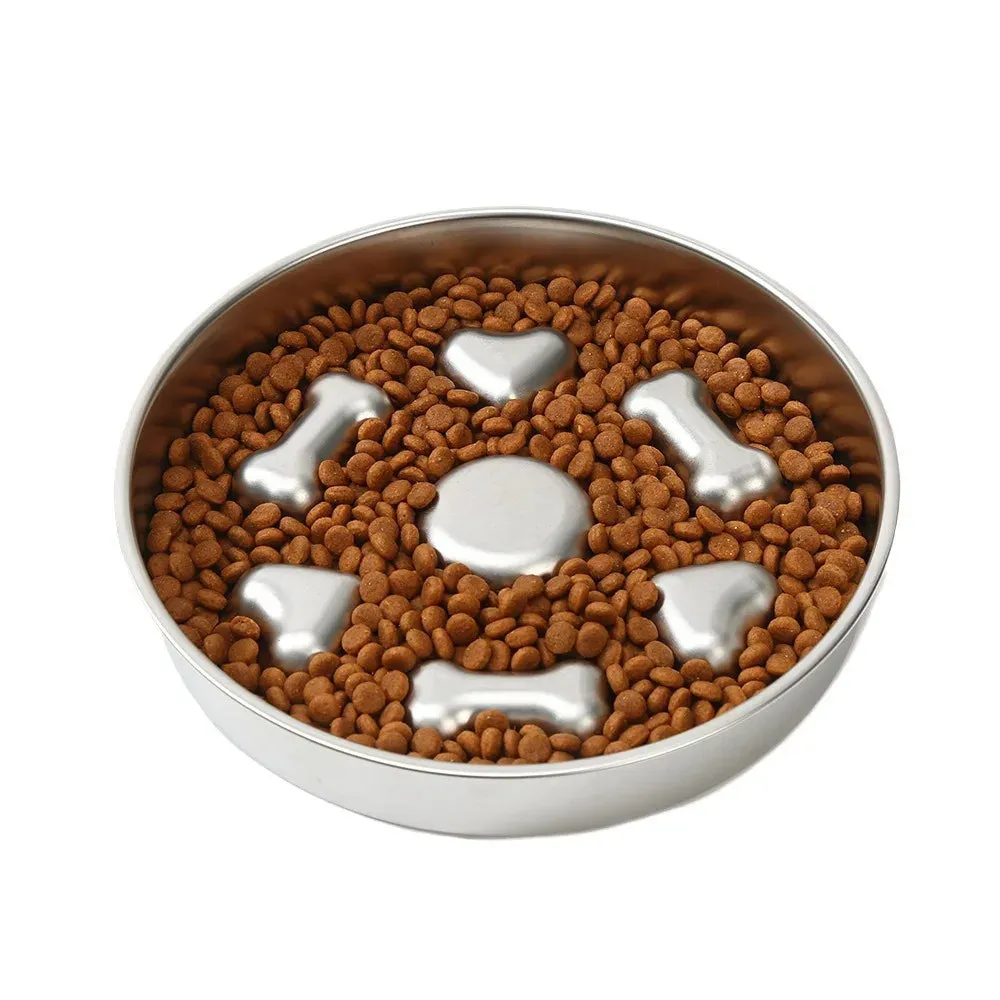 Anti-Choking Slow Feeder Dog Bowl in Stainless Steel