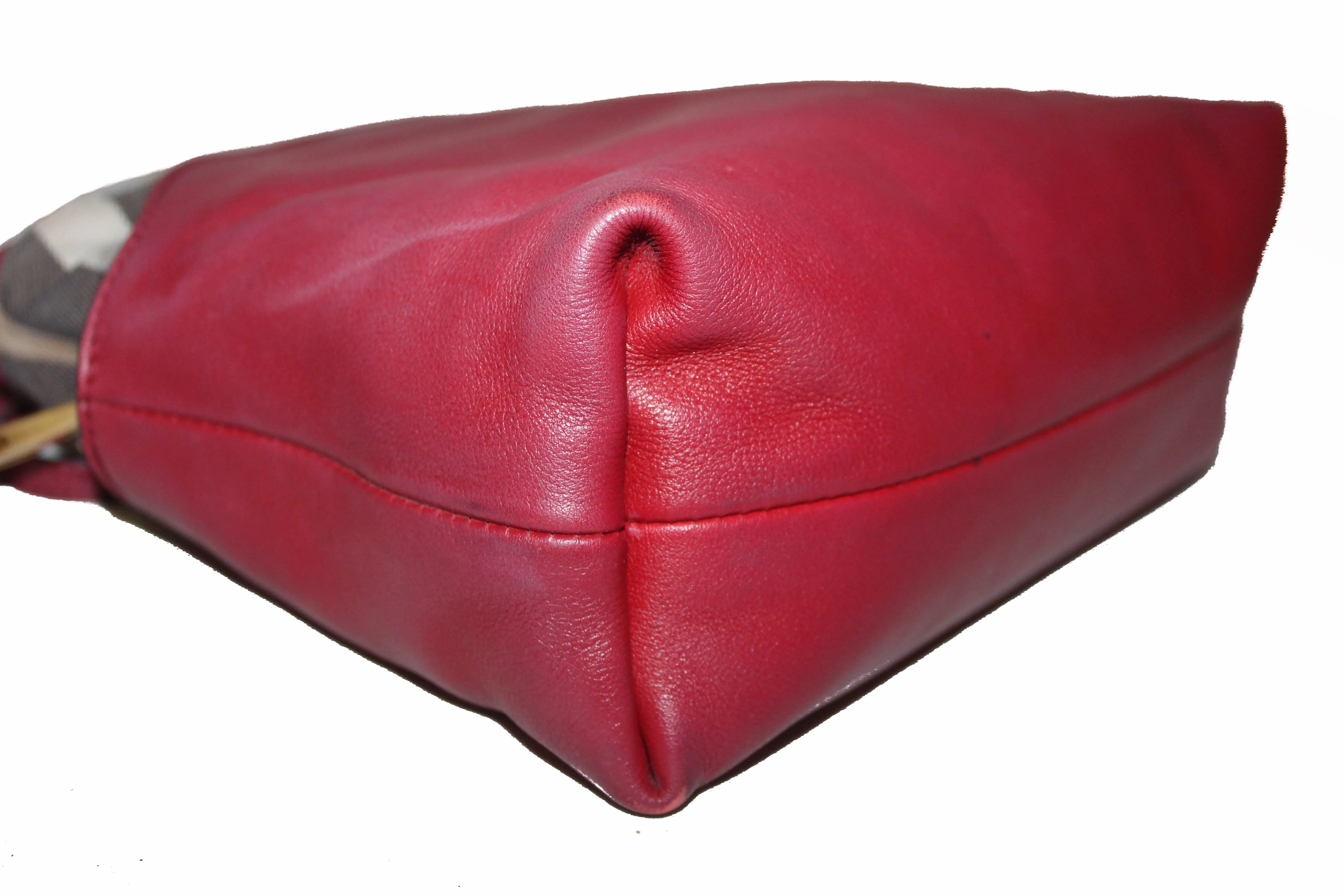 Authentic Burberry Dark Pink Leather/Haymarket Crossbody Bag