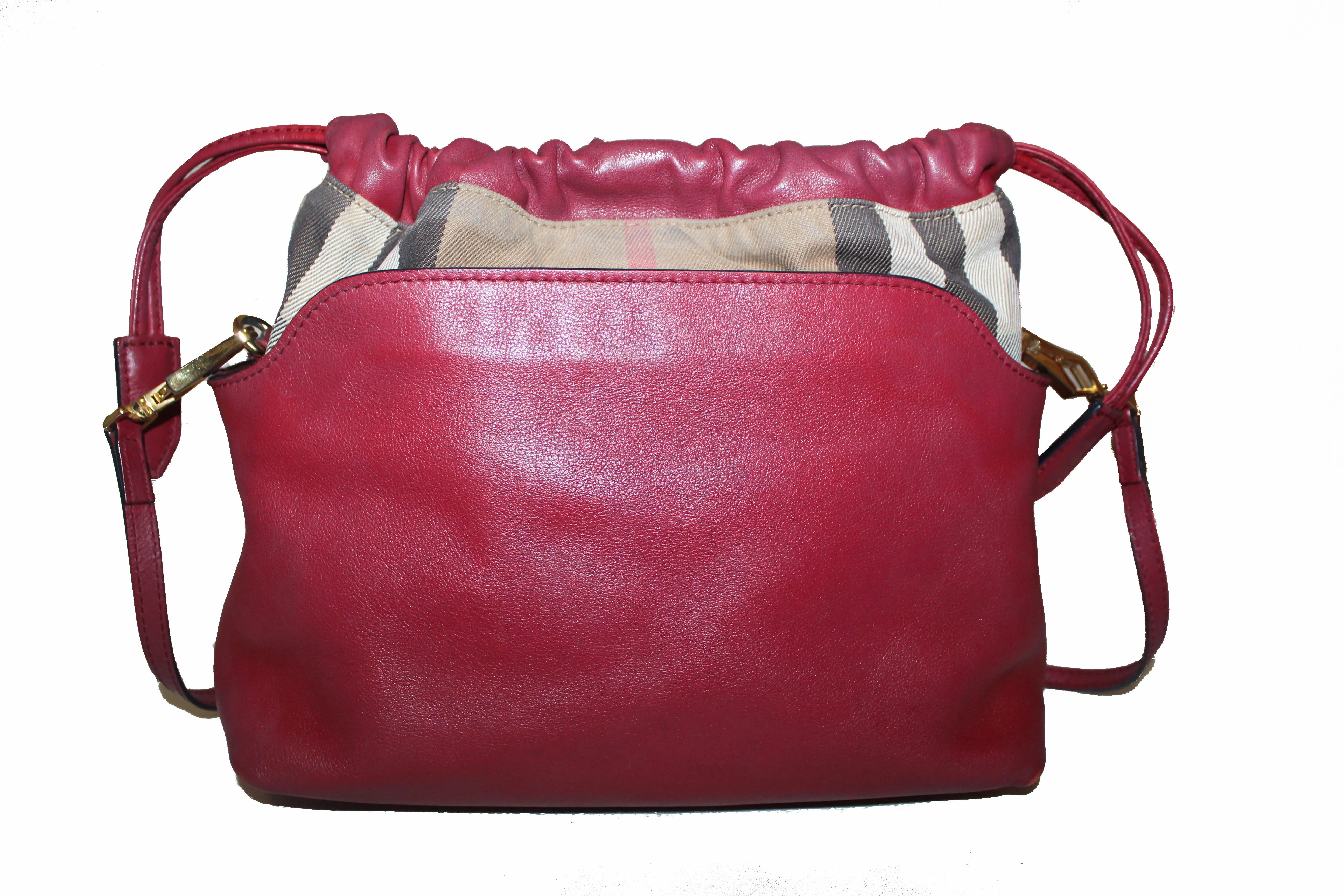 Authentic Burberry Dark Pink Leather/Haymarket Crossbody Bag