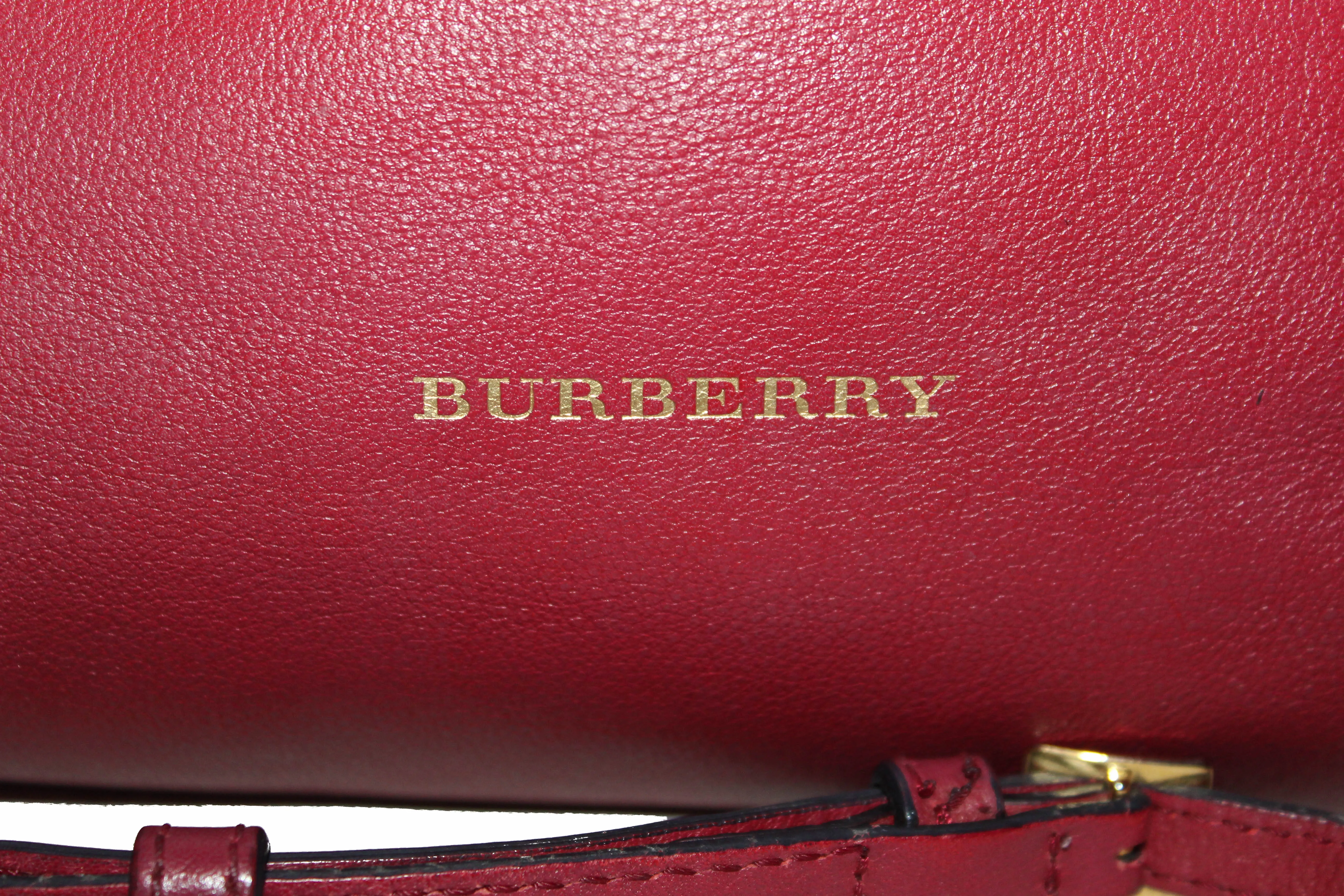 Authentic Burberry Dark Pink Leather/Haymarket Crossbody Bag
