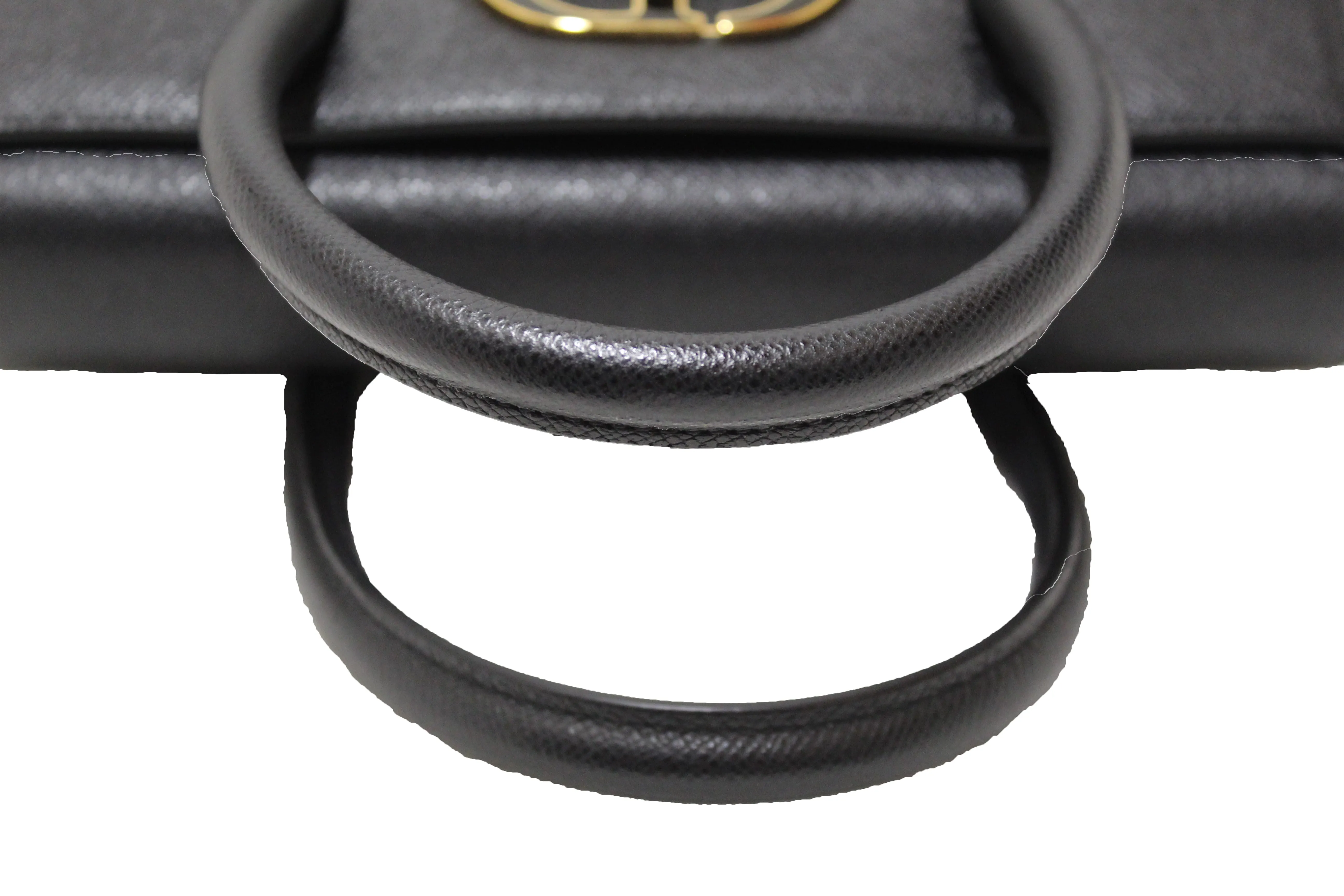Authentic Christian Dior Black Grained Calfskin Medium St. Honore Tote