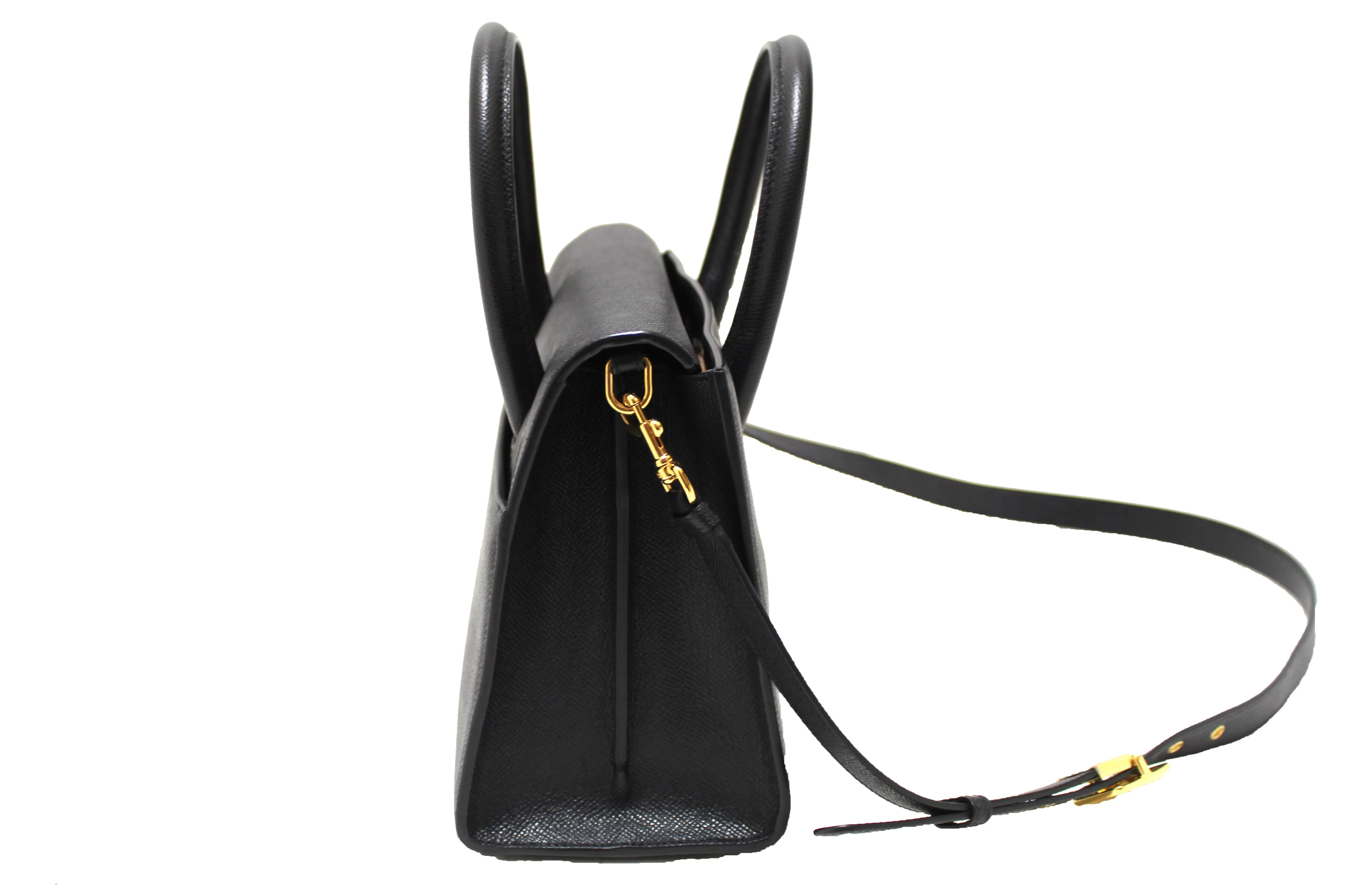 Authentic Christian Dior Black Grained Calfskin Medium St. Honore Tote