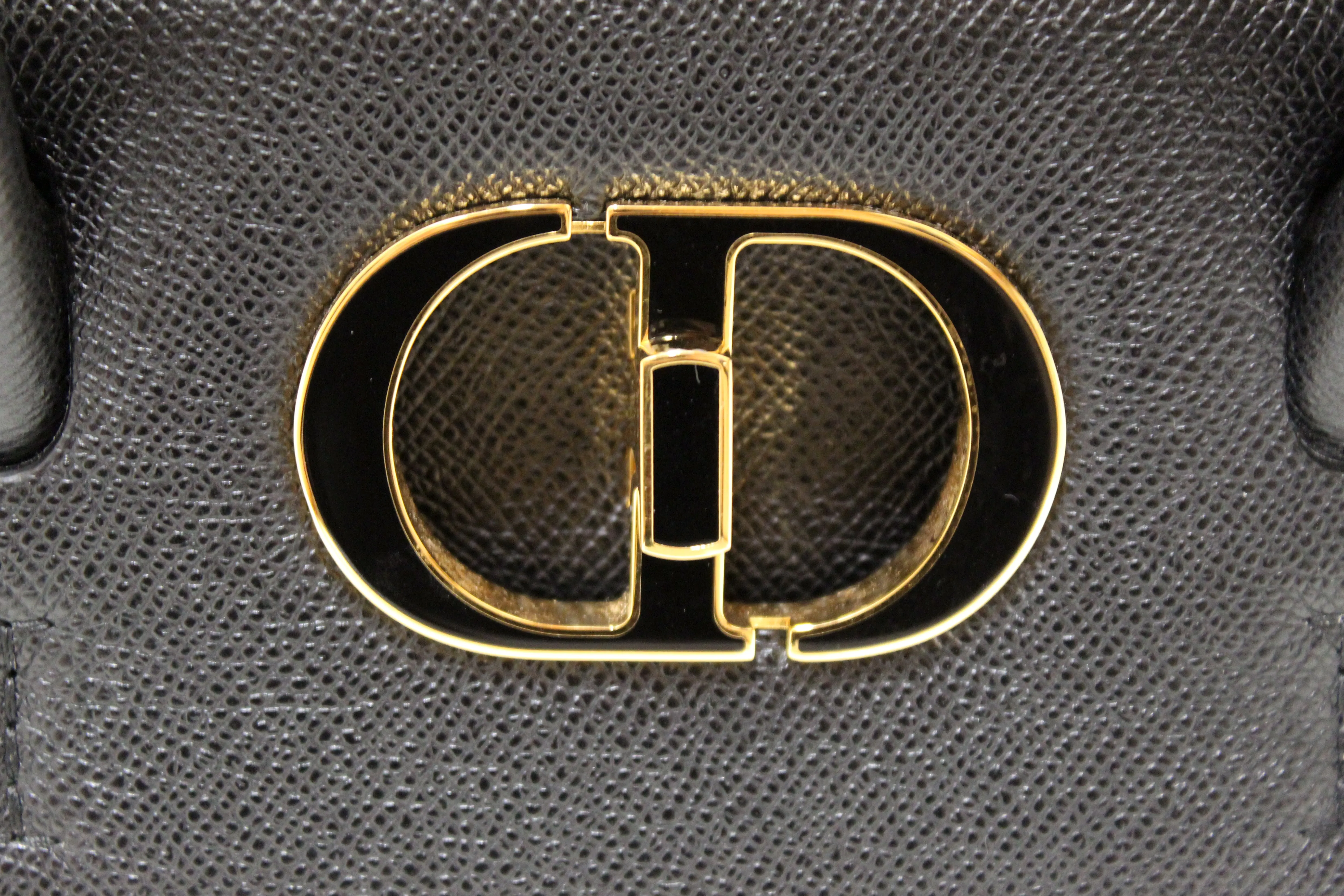 Authentic Christian Dior Black Grained Calfskin Medium St. Honore Tote