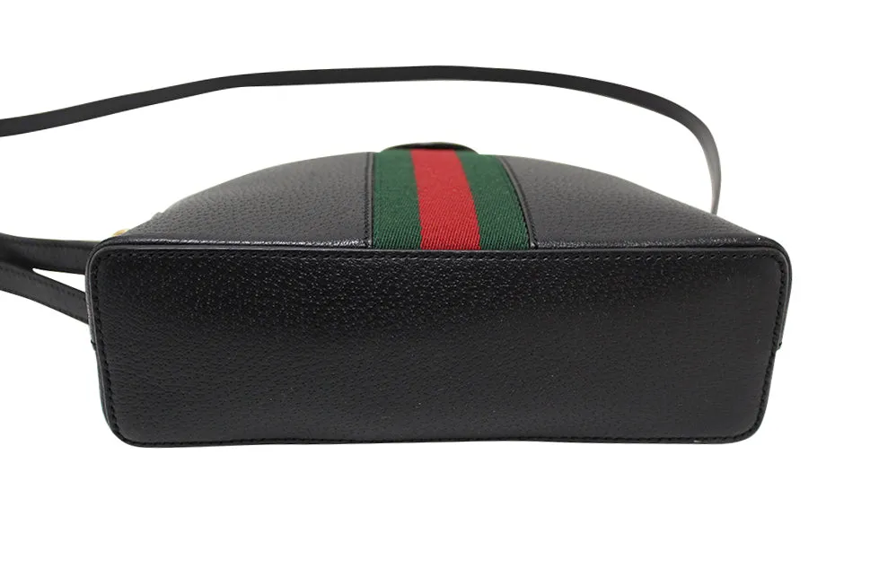 Authentic Gucci Black Calfskin Leather Web GG Small Ophidia Dome Shoulder Bag