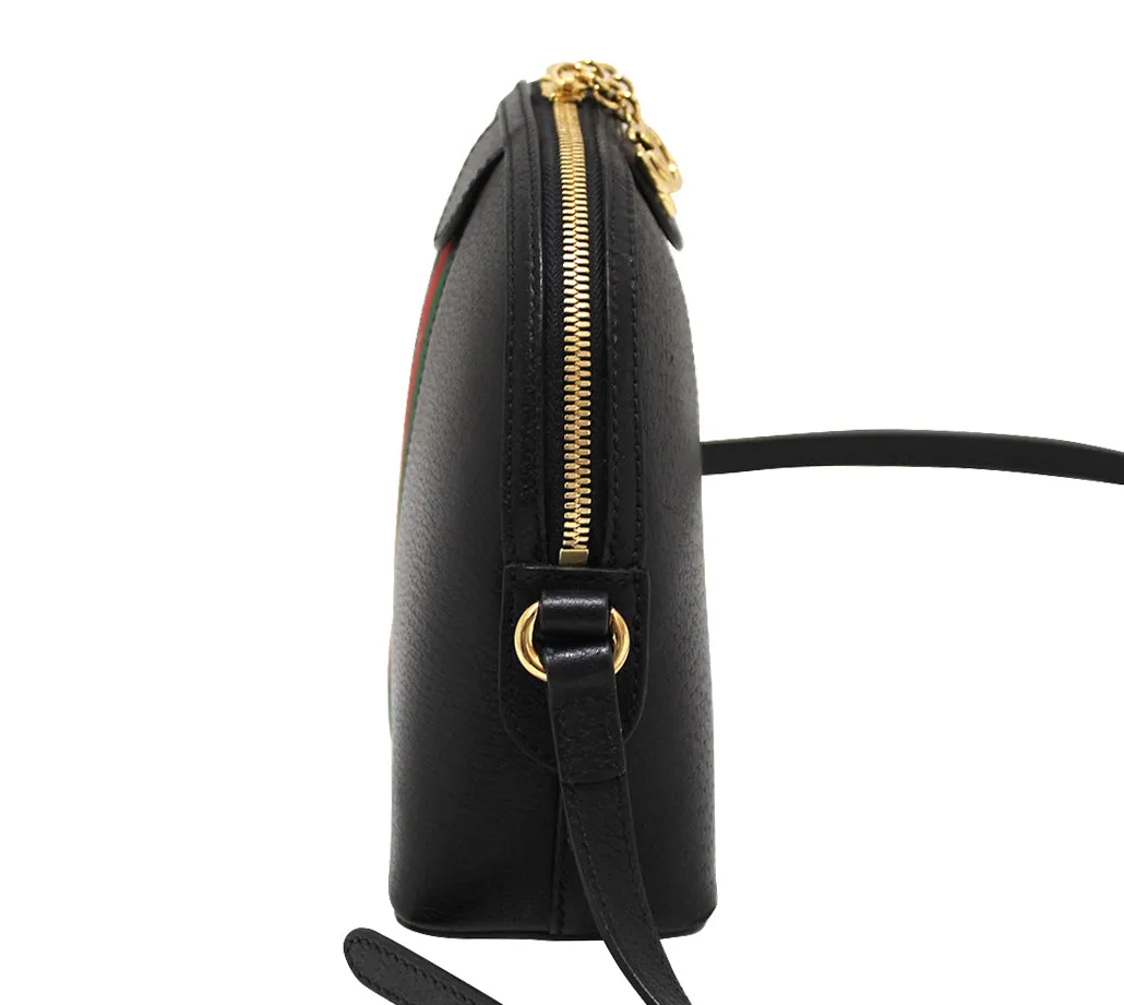 Authentic Gucci Black Calfskin Leather Web GG Small Ophidia Dome Shoulder Bag