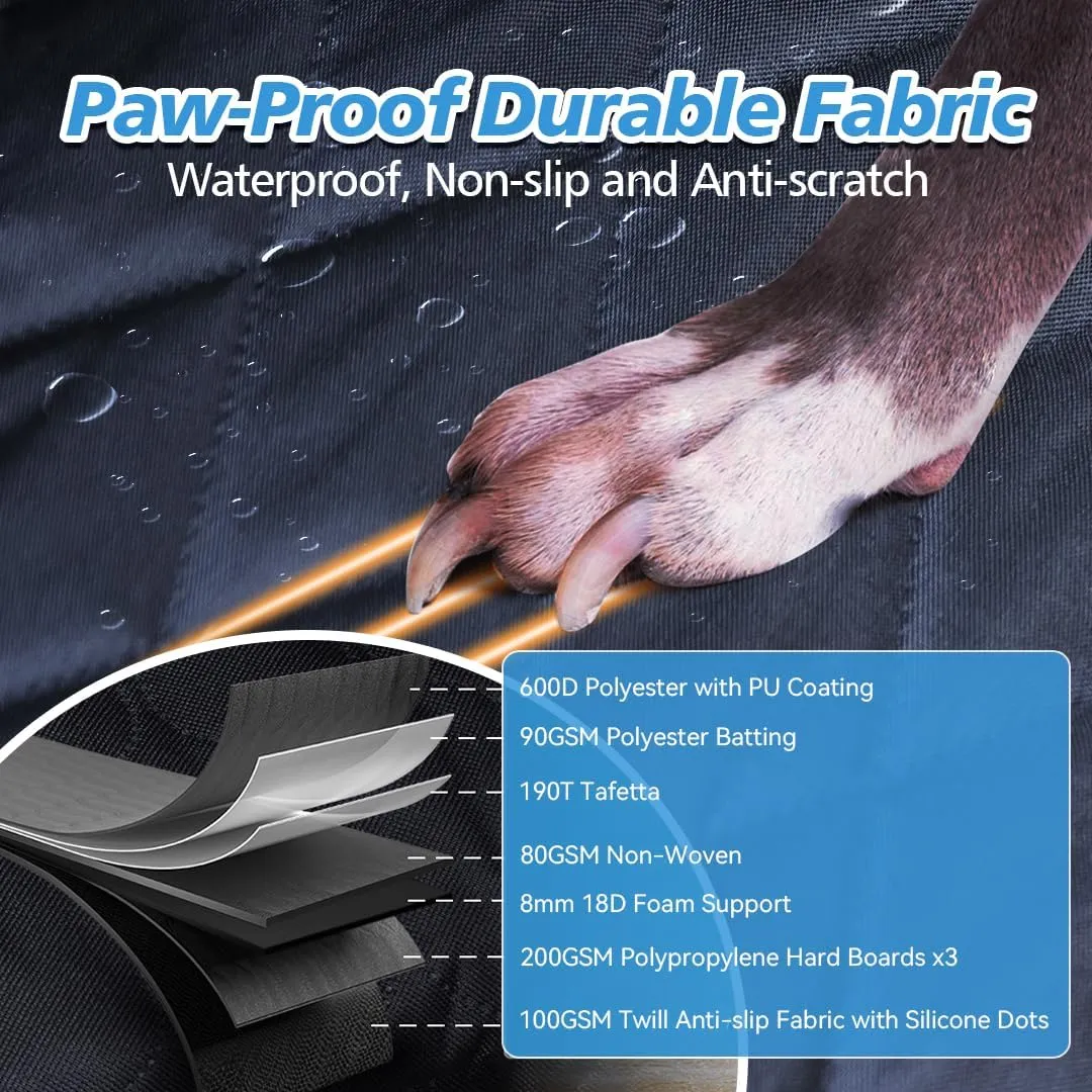 Back Seat Extender for Dogs with Escape-Proof Dog Car Barrier, Upgrated Firm Frame Dog Seat Cover for Back Seat Hard Bottom Holds 400lbs, WaterproofDog Travel Bed Backseat Cover for Car&SUV