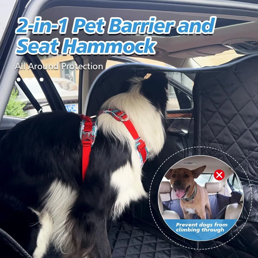 Back Seat Extender for Dogs with Escape-Proof Dog Car Barrier, Upgrated Firm Frame Dog Seat Cover for Back Seat Hard Bottom Holds 400lbs, WaterproofDog Travel Bed Backseat Cover for Car&SUV