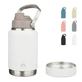 BJPKPK Half Gallon Water Bottle Insulated, Dishwasher Safe 64oz Metal Water Bottle with Removable Bowl, BPA Free Leakproof Large Water Jug, Stainless Steel Reusable Thermos for Sports, Milky White