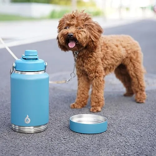 BJPKPK Half Gallon Water Bottle Insulated, Dishwasher Safe 64oz Metal Water Bottle with Removable Bowl, BPA Free Leakproof Large Water Jug, Stainless Steel Reusable Thermos for Sports, Milky White