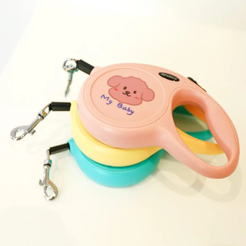 Black 5m Cartoon Retractable Dog Leash for Golden Retriever & Poodle Puppies - Durable, Tangle-Free Pet Walking Essential