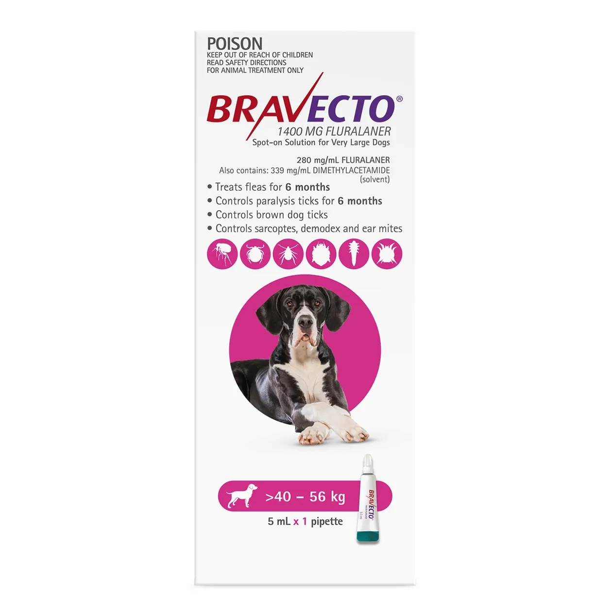 Bravecto Spot-On for Dogs 40kg-56kg (Pink) -  2 Pack Value Bundle