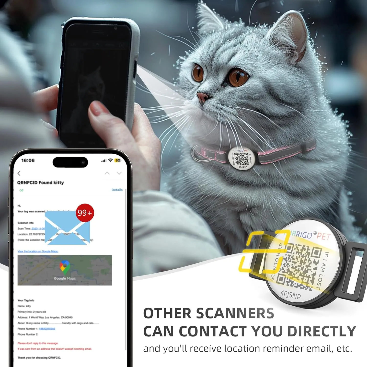 Breakaway Cat Collar with QR Code Name Tag, Reflective Adjustable Kitten Collar with Bell, Ultra-Durable Cat ID Collar for Boys & Girls, Quick Release, 8-12 Fits Small to Large Cats
